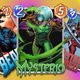 A image shows three Marvel Snap cards floating in front of a yellow and pink background.